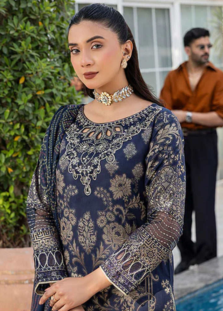 Zuri Pret Embroidered Lawn 3 Piece Suit Nureh JK-17 Navy Blue
