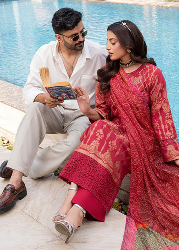 Zuri Pret Embroidered Lawn 3 Piece Suit Safinaz JK-19 Dull Red