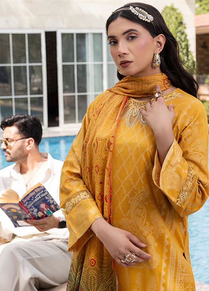Zuri Pret Embroidered Lawn 3 Piece Suit Safinaz JK-19 Mustard