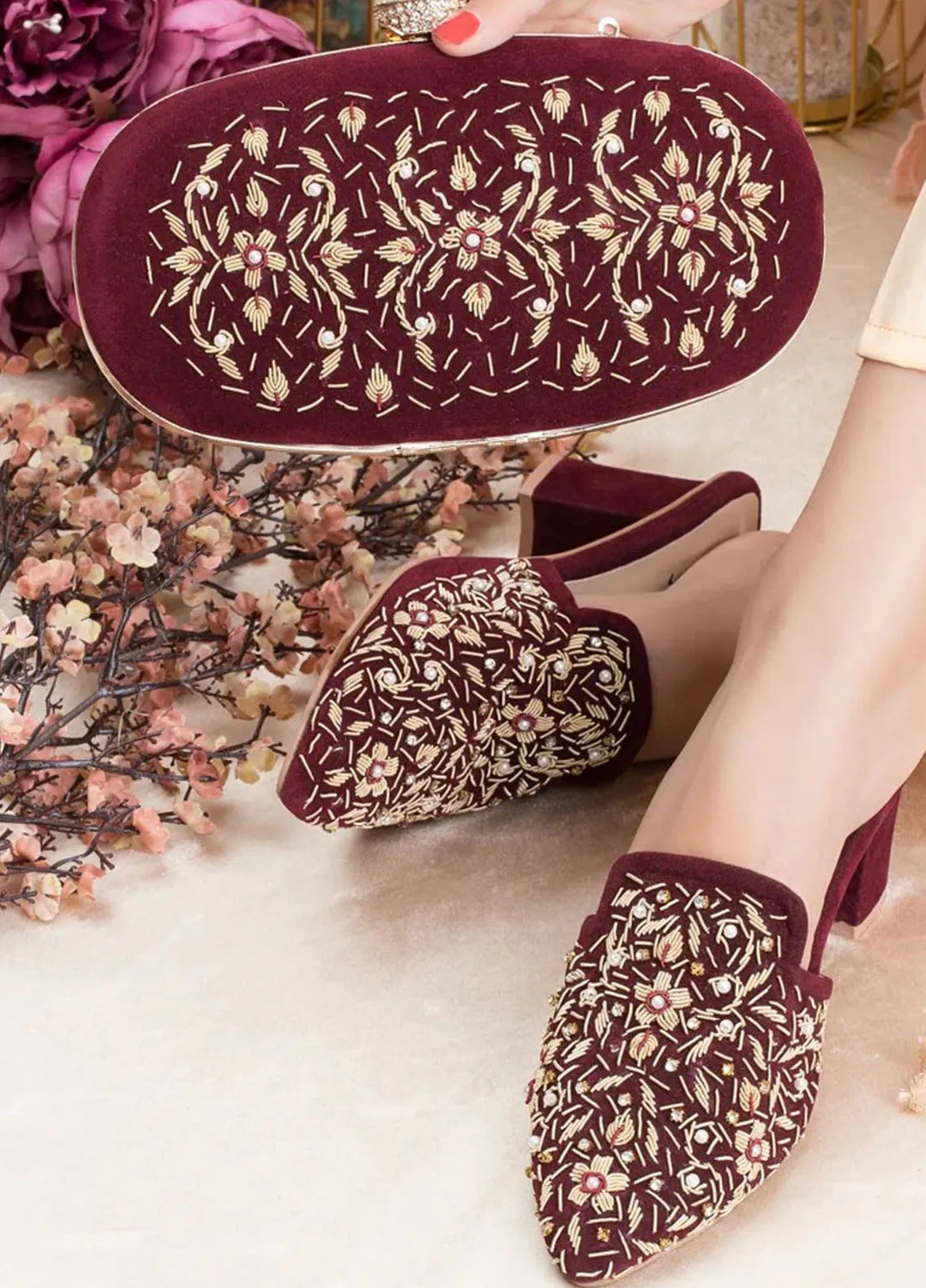 Zuruj Festive Style Mules x Clutch MC-137-MAROON
