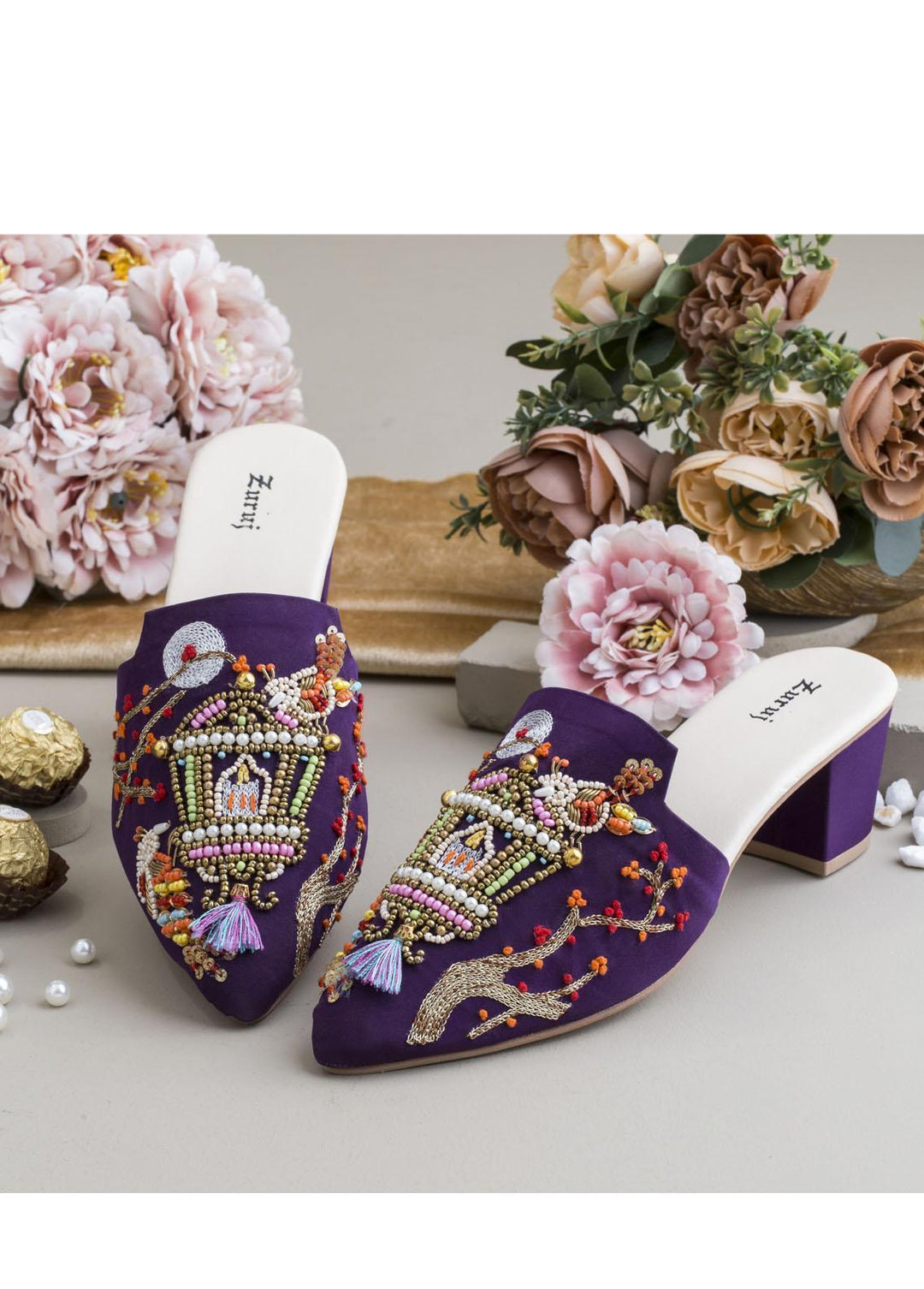 Zuruj Luxury Style Heel Mules ZJ23H HM-10-Purple