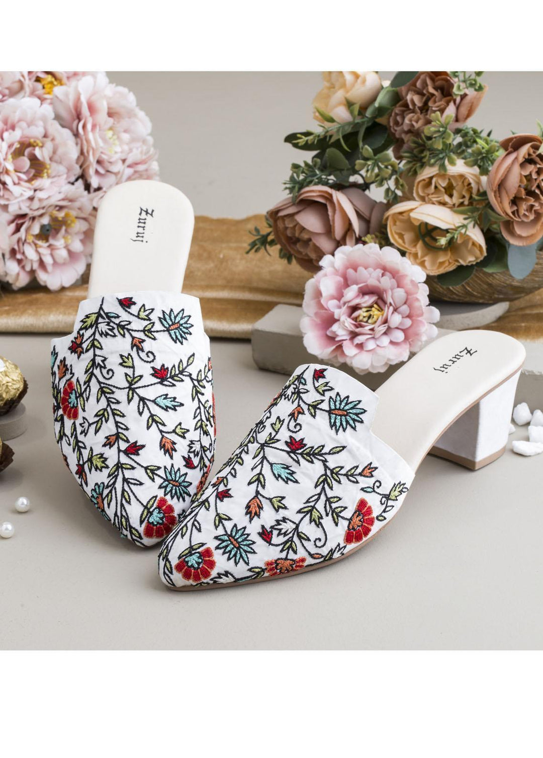 Zuruj Luxury Style   Heel Mules ZJ23H HM-116-WHITE
