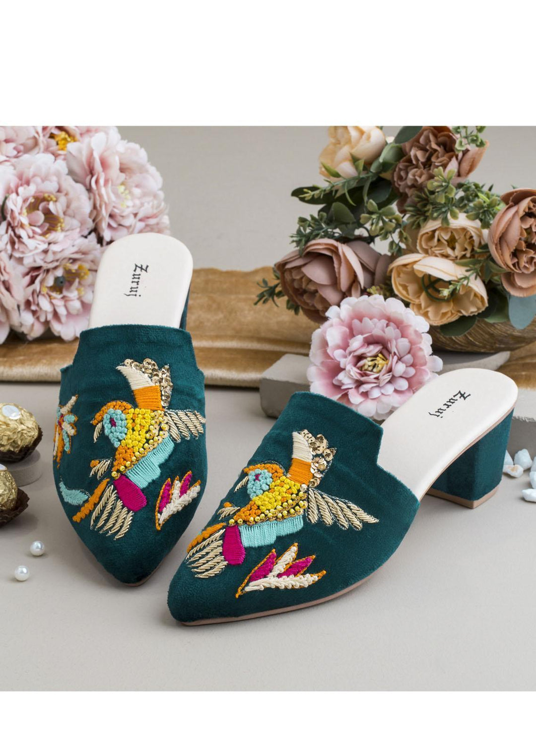 Zuruj Luxury Style Heel Mules ZJ23H HM-12-GREEN