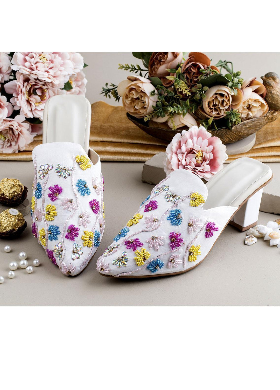 Zuruj Luxury Style Heel Mules ZJ23H HM-122-WHITE