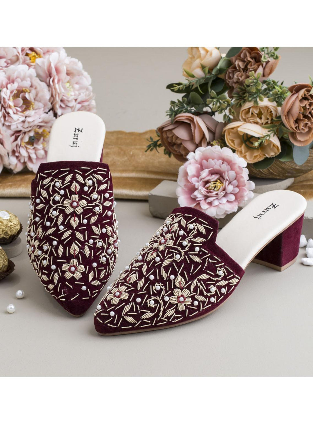Zuruj Luxury Style Heel Mules ZJ23H HM-137-Maroon