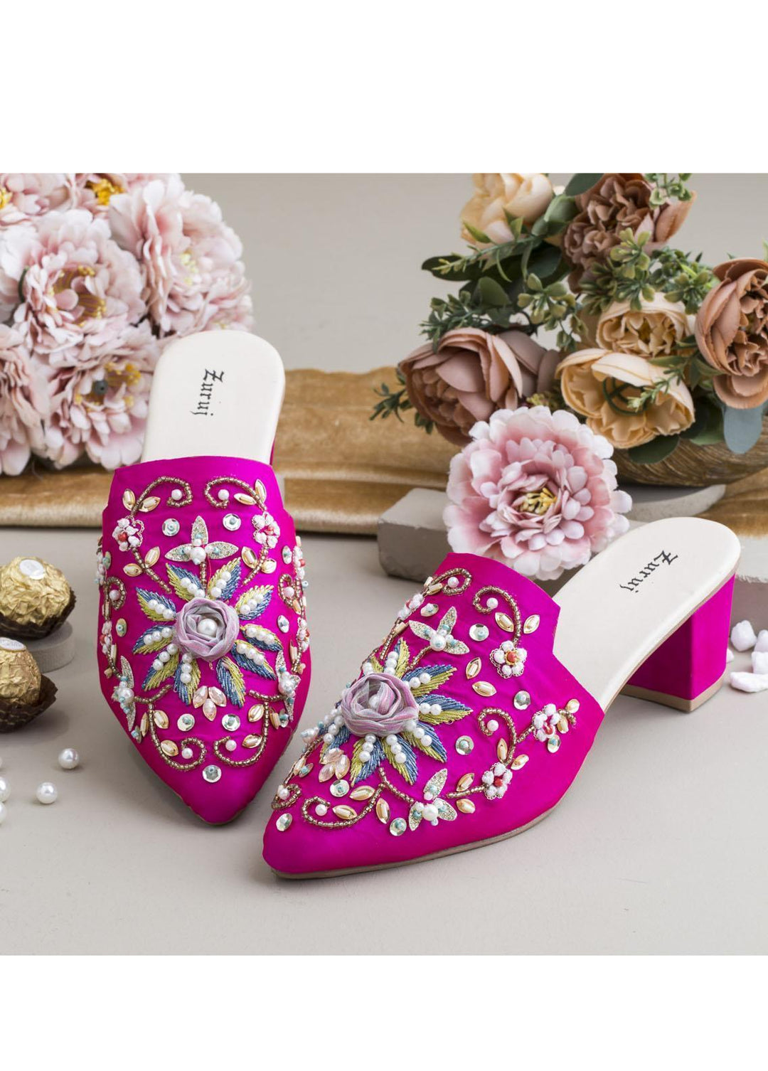 Zuruj Luxury Style Heel Mules ZJ23H HM-17-PINK