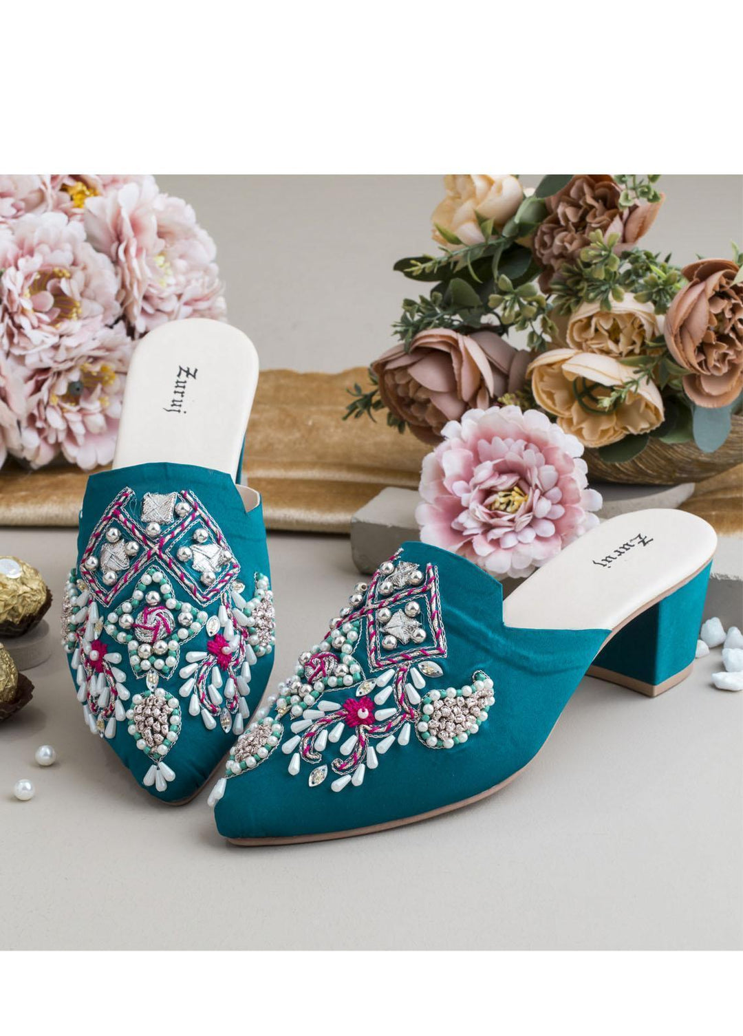 Zuruj Luxury Style Heel Mules ZJ23H HM-18-BLUE