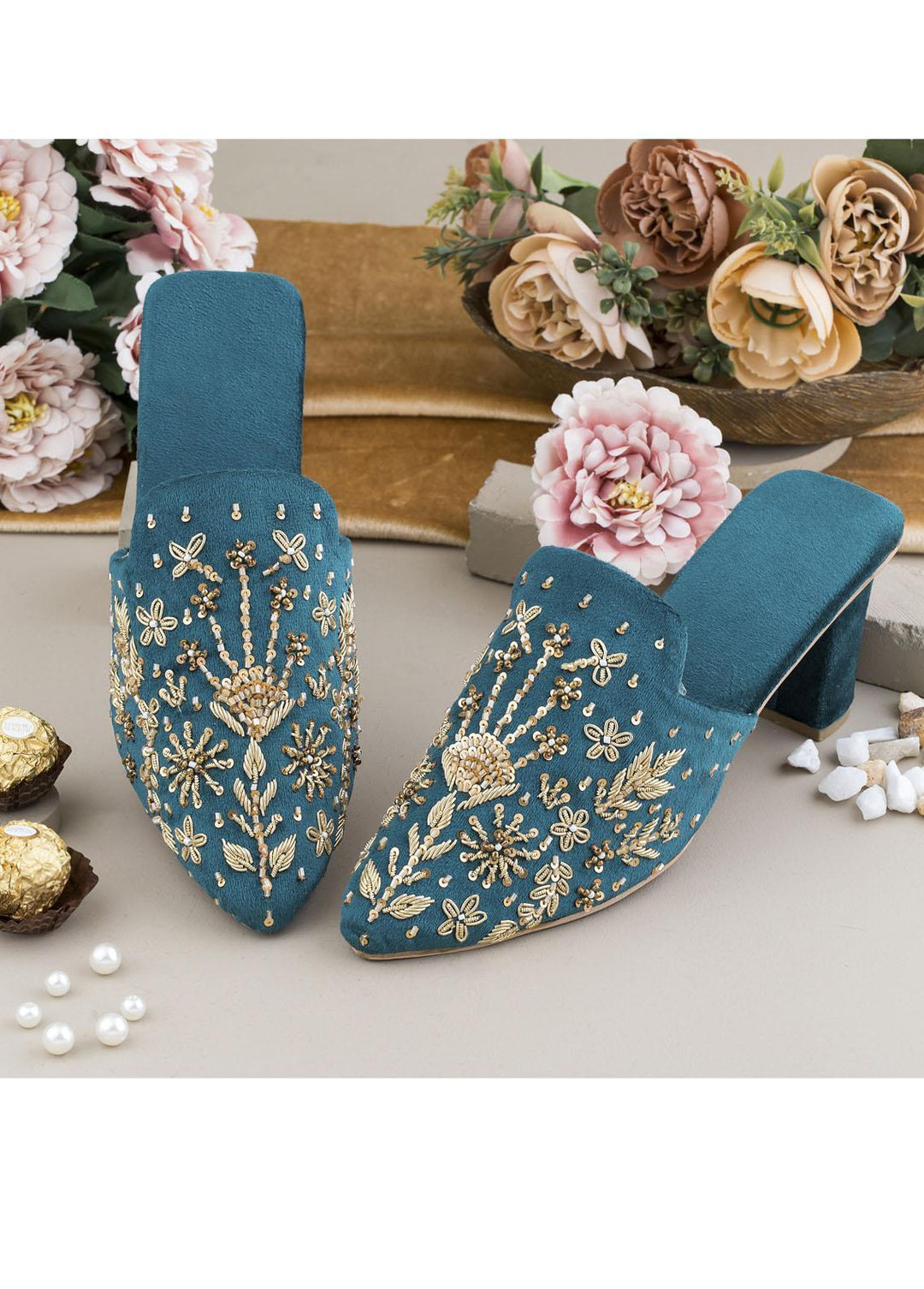Zuruj Luxury Style   Heel Mules ZJ23H HM-238-Peacock