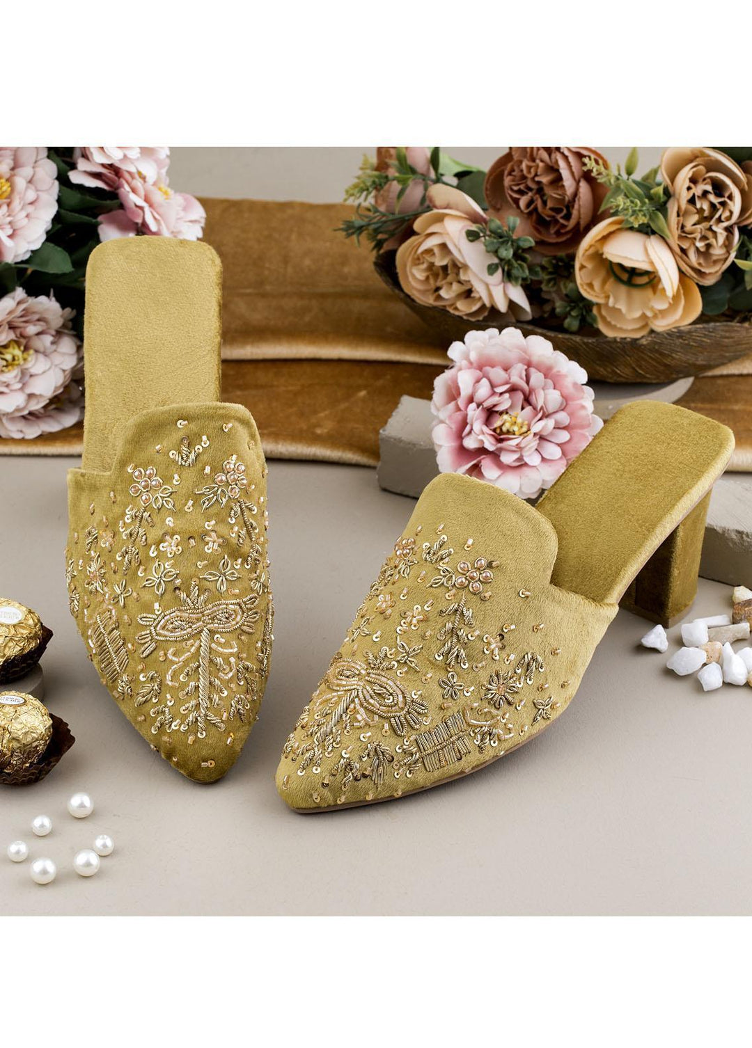 Zuruj Luxury Style Heel Mules ZJ23H HM-239-GOLDEN
