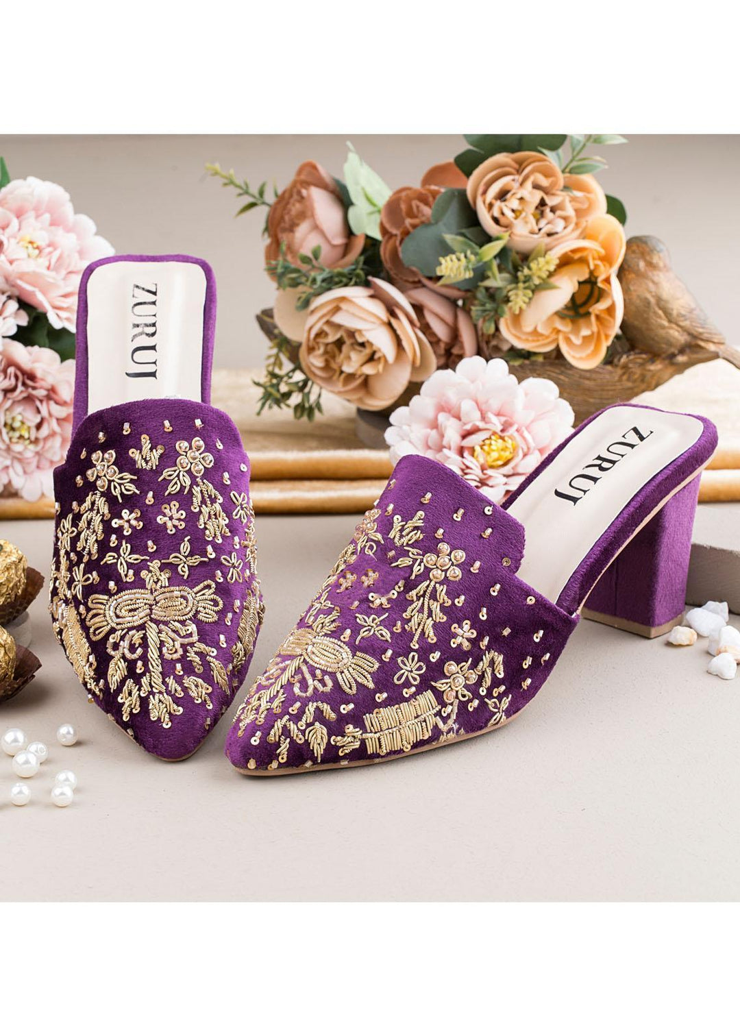 Zuruj Luxury Style Heel Mules ZJ23H HM-239-PURPLE