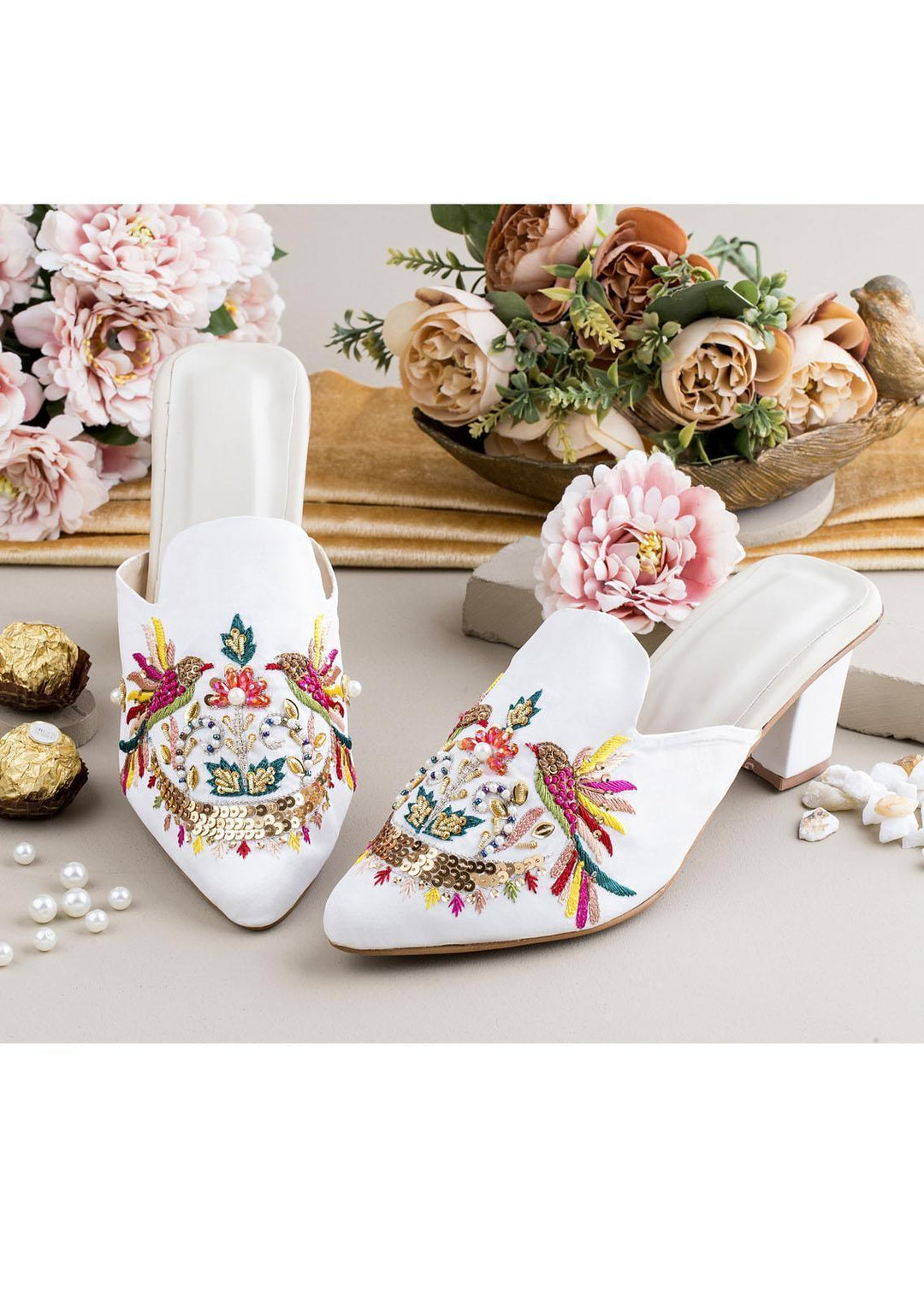Zuruj Luxury Style   Heel Mules ZJ23H HM-41-WHITE