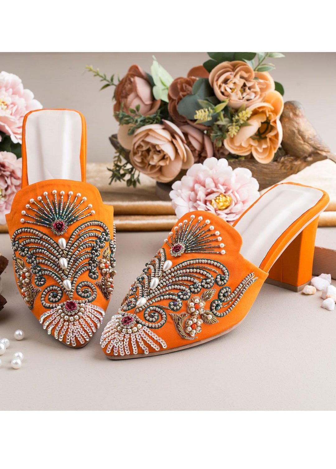 Zuruj Luxury Style Heel Mules ZJ23H HM-42-ORANGE