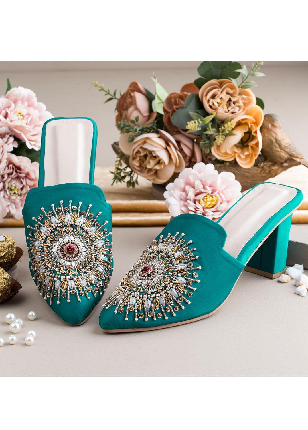 Zuruj Luxury Style Heel Mules ZJ23H HM-44-GREEN