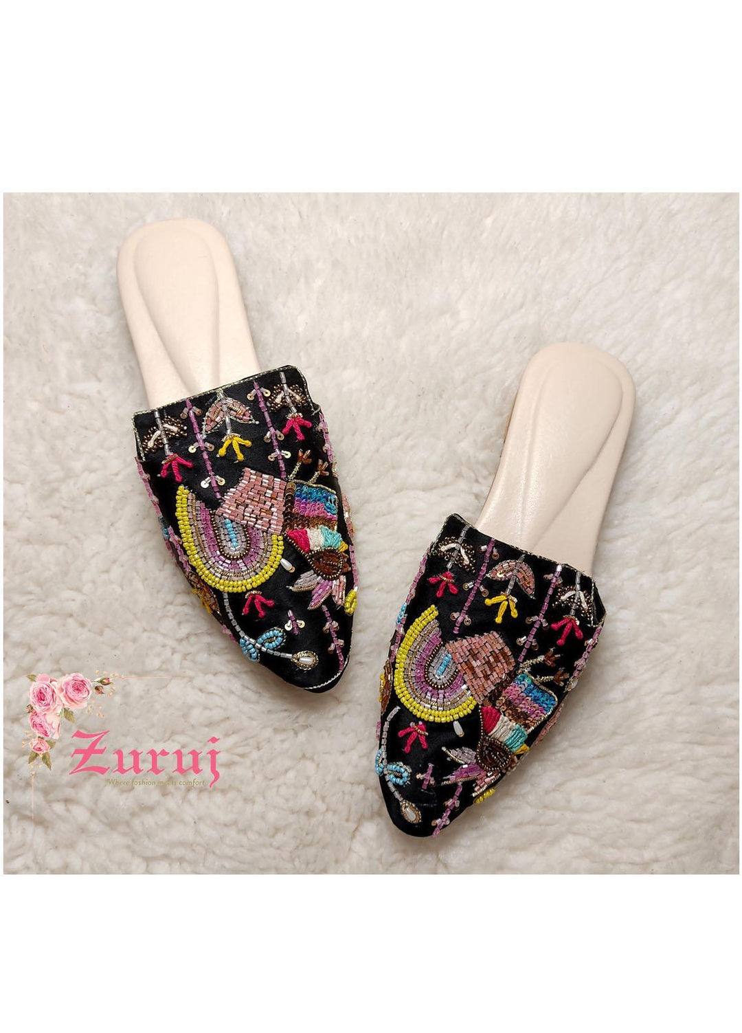 Zuruj Festive Style Mules ML-9-Black