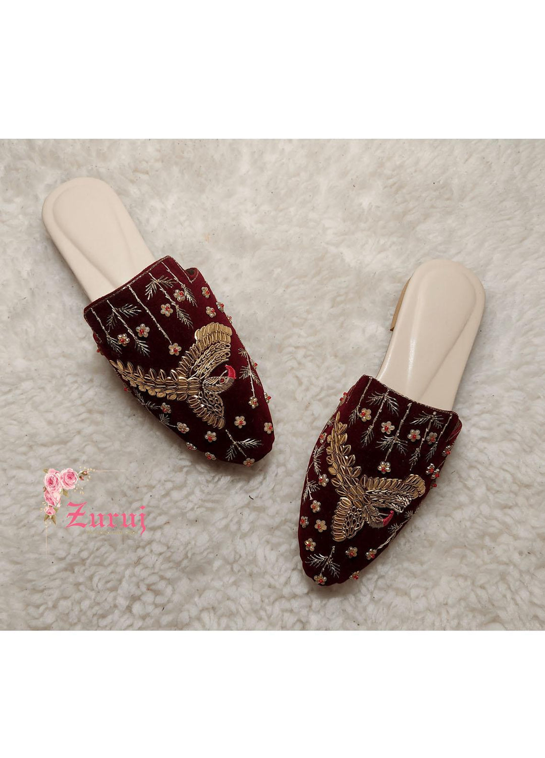 Zuruj Festive Style Mules ML-94-Maroon