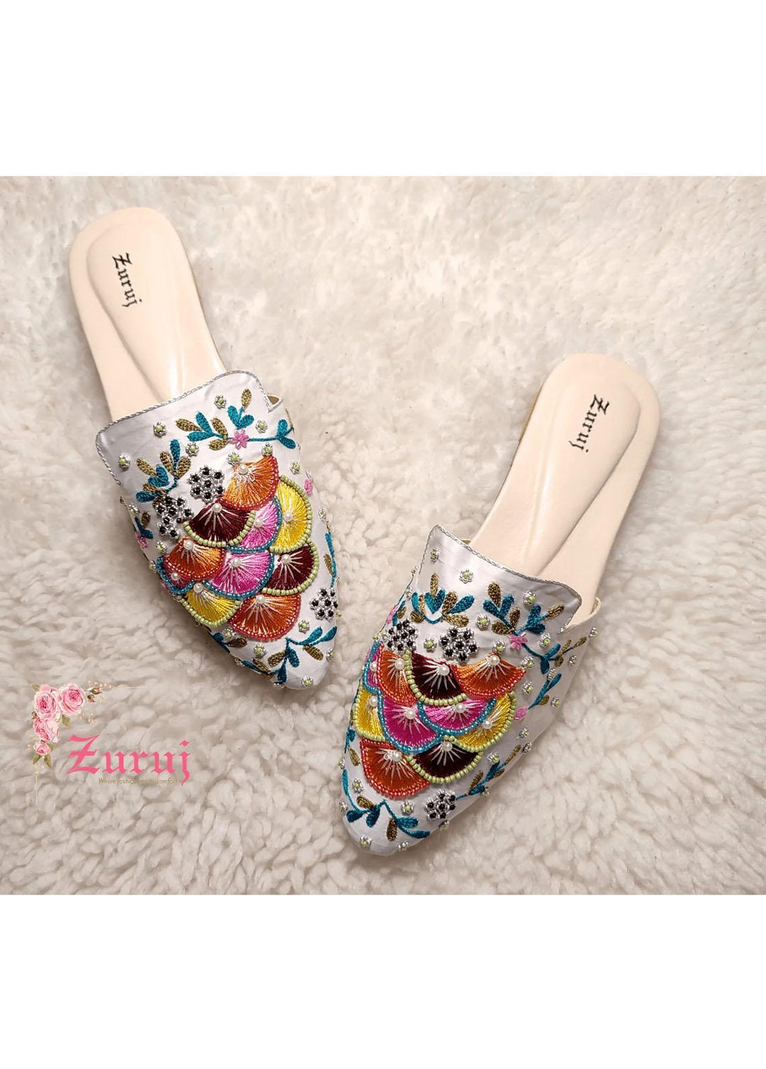 Zuruj Festive Style Mules ML-203-White