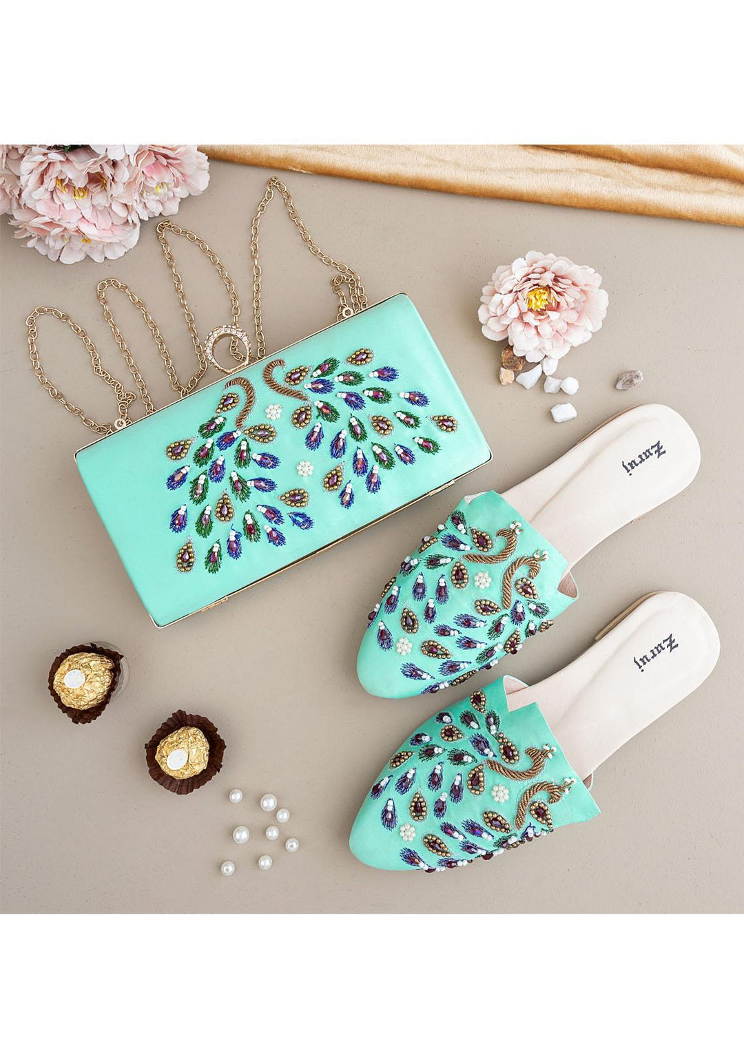 Zuruj Festive Style   Mules x Clutch ZJ23MC MC-11-SKY BLUE