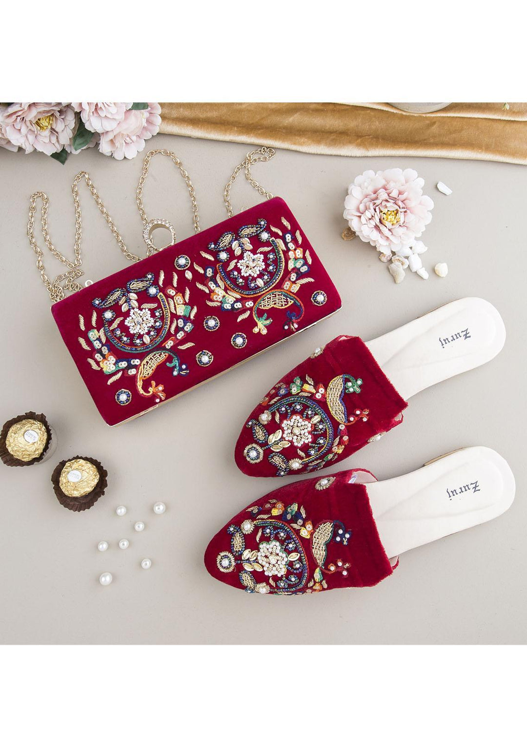 Zuruj Festive Style   Mules x Clutch ZJ23MC MC-14-RED