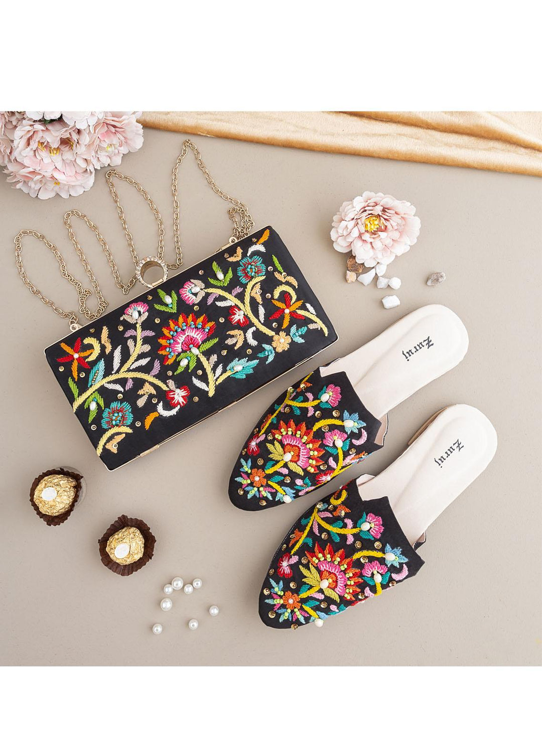 Zuruj Festive Style   Mules x Clutch ZJ23MC MC-15-BLACK