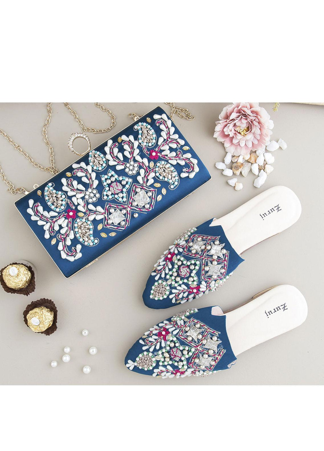 Zuruj Festive Style   Mules x Clutch ZJ23MC MC-18-BLUE