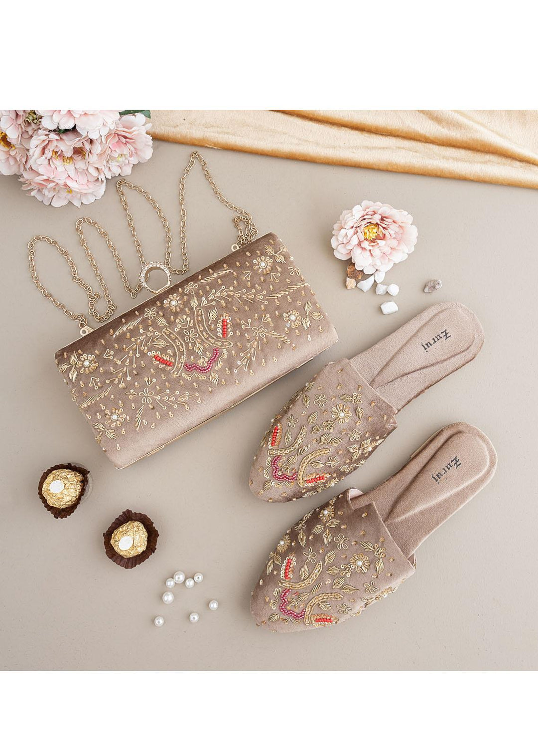 Zuruj Festive Style Mules x Clutch ZJ23MC MC-237-CHIKOO