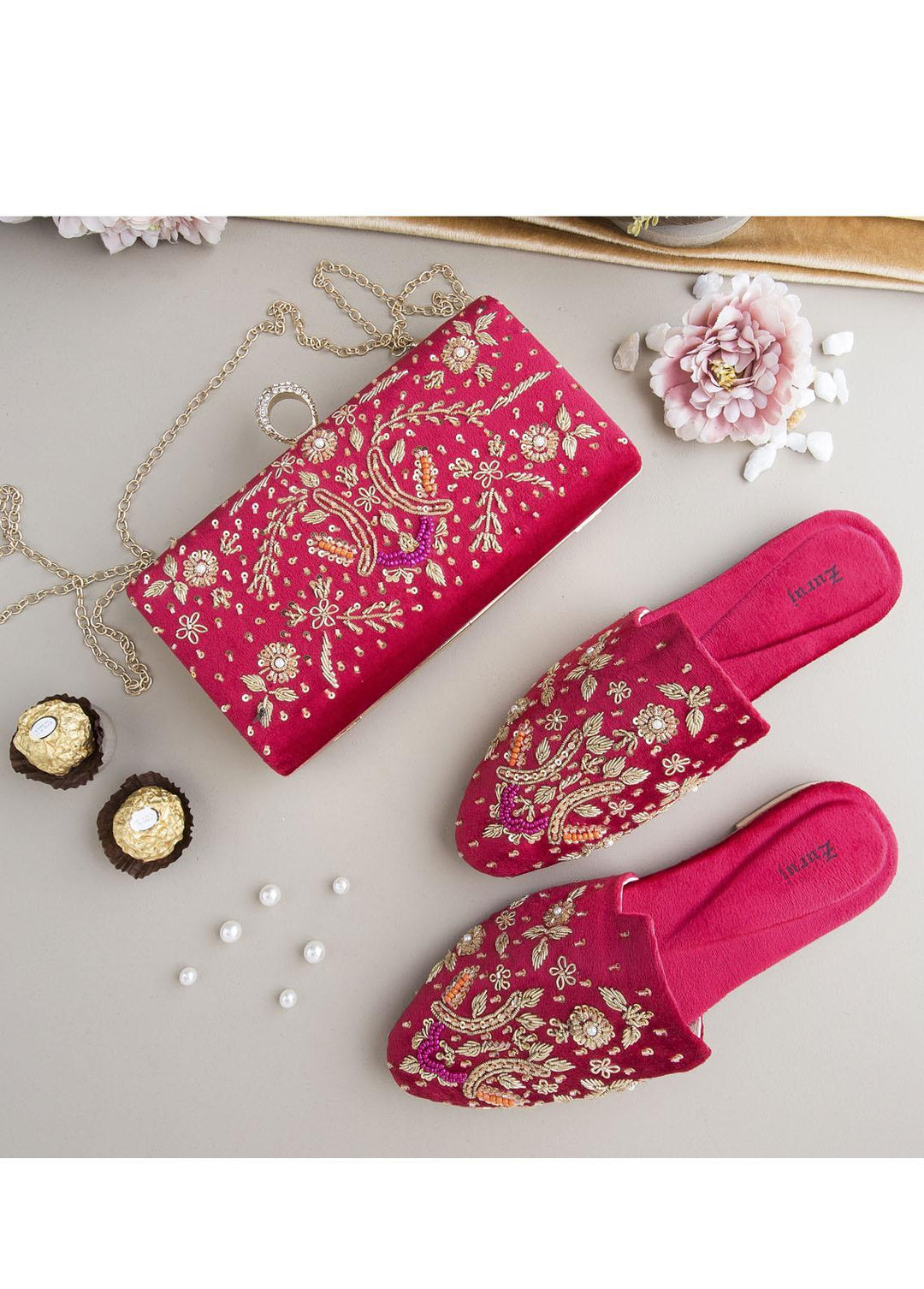 Zuruj Festive Style   Mules x Clutch ZJ23MC MC-237-PINK