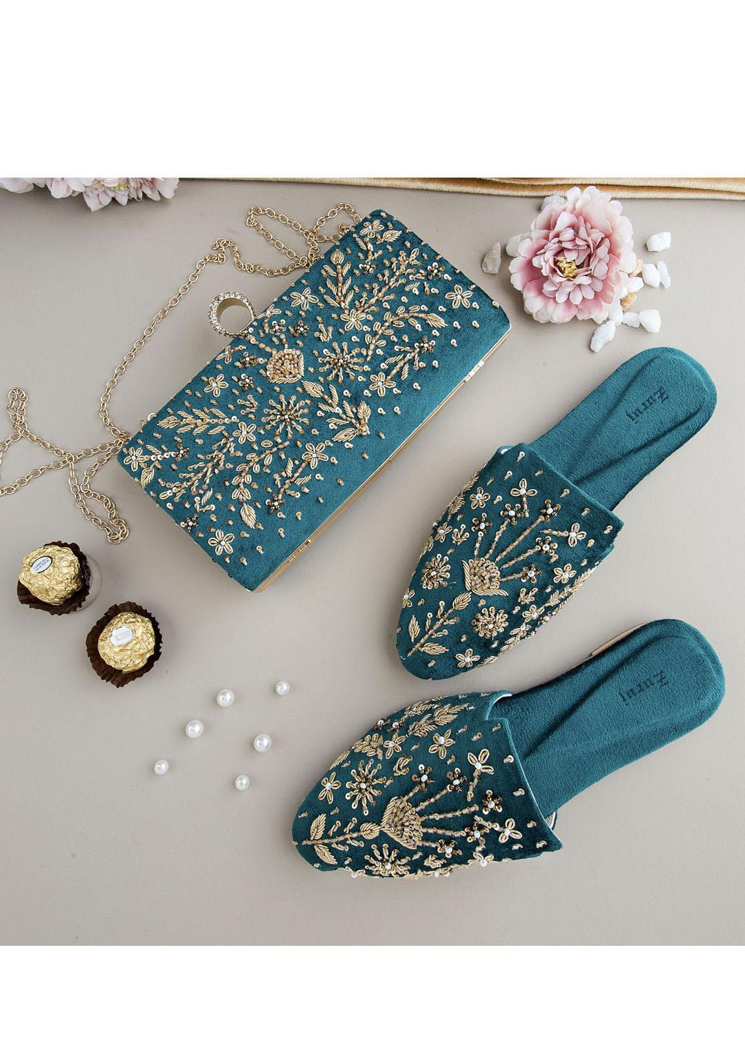 Zuruj Festive Style   Mules x Clutch ZJ23MC MC-238-PEACOCK