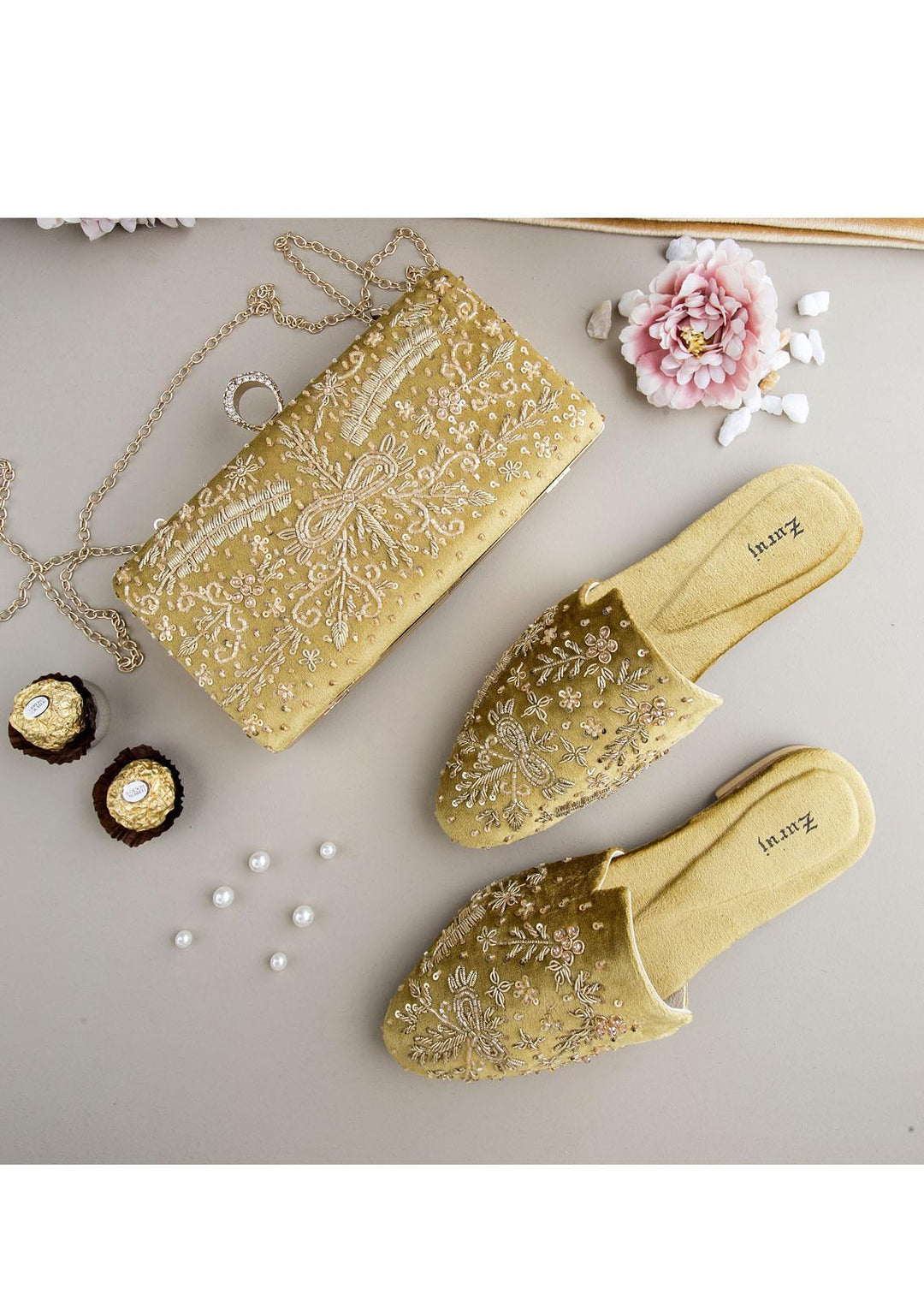 Zuruj Festive Style   Mules x Clutch ZJ23MC MC-239-GOLD