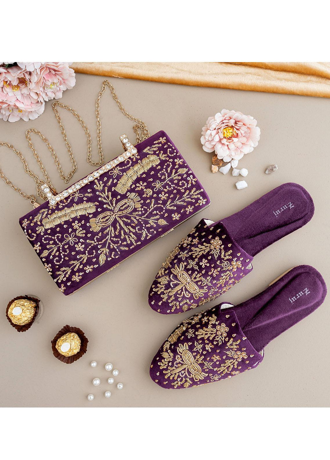 Zuruj Festive Style   Mules x Clutch ZJ23MC MC-239-PURPLE