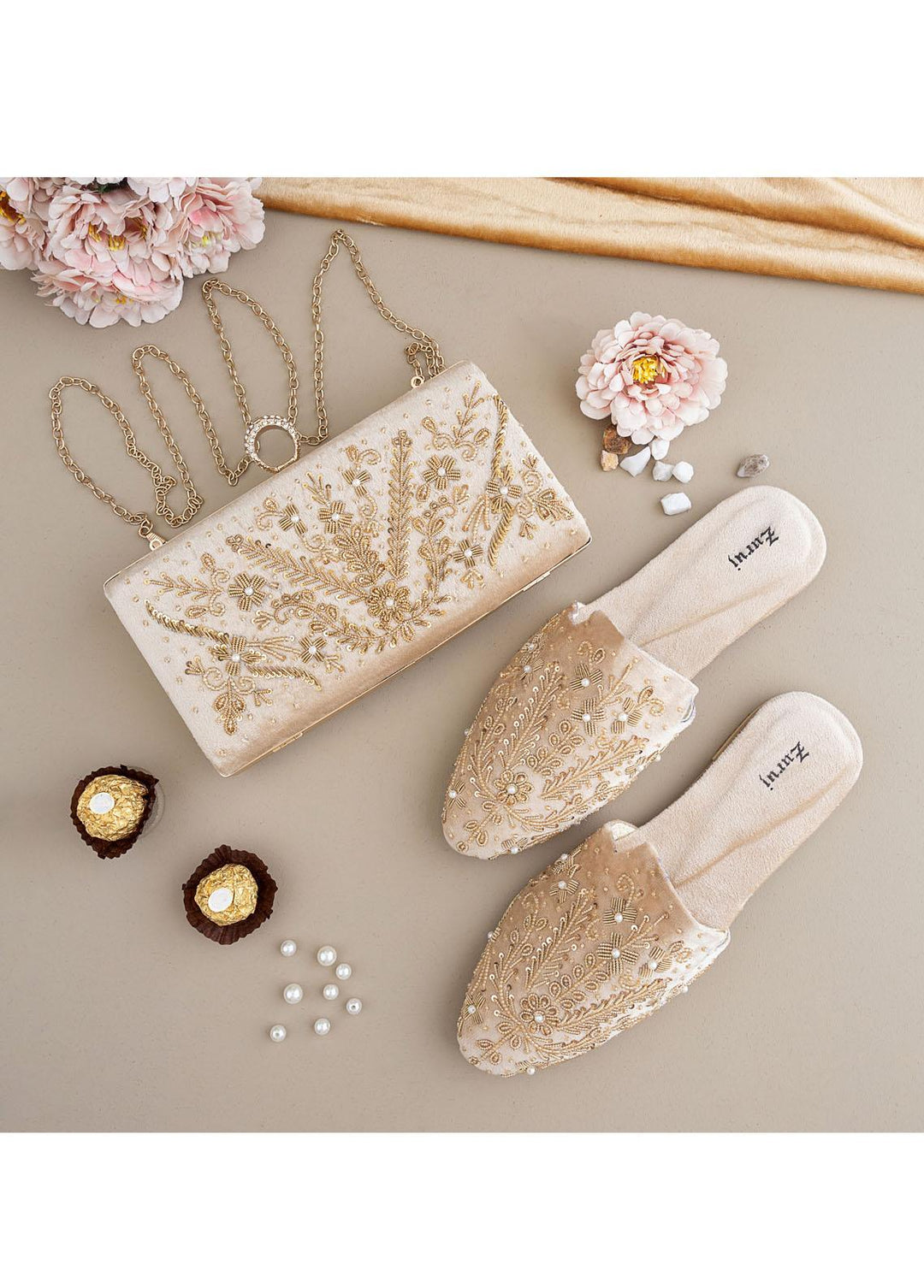 Zuruj Festive Style Mules x Clutch ZJ23MC MC-240-CREAM