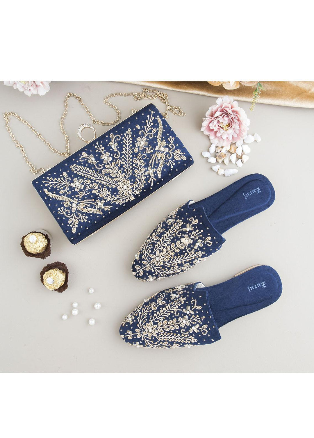 Zuruj Festive Style   Mules x Clutch ZJ23MC MC-240-NAVY BLUE