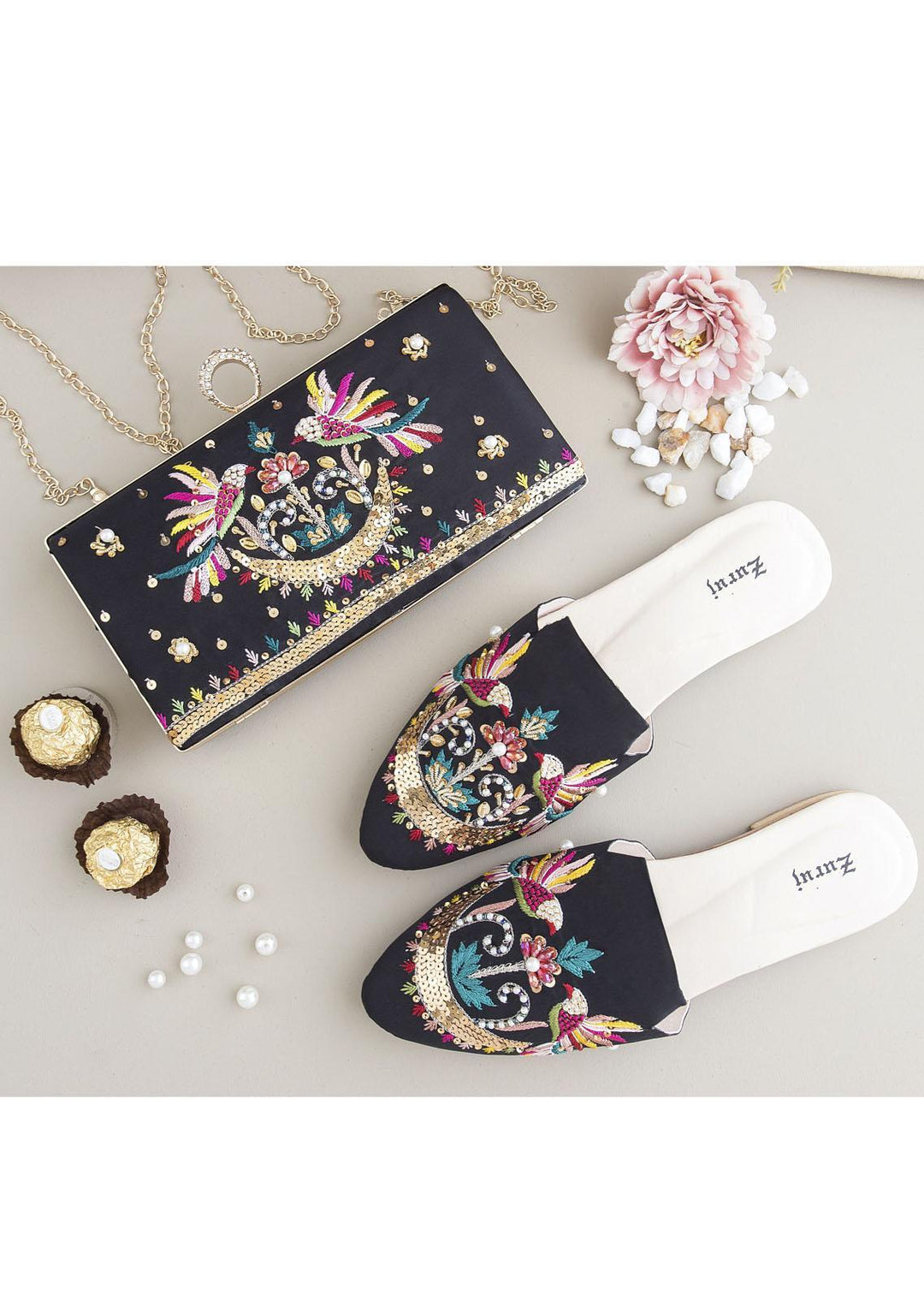 Zuruj Festive Style   Mules x Clutch ZJ23MC MC-41-BLACK