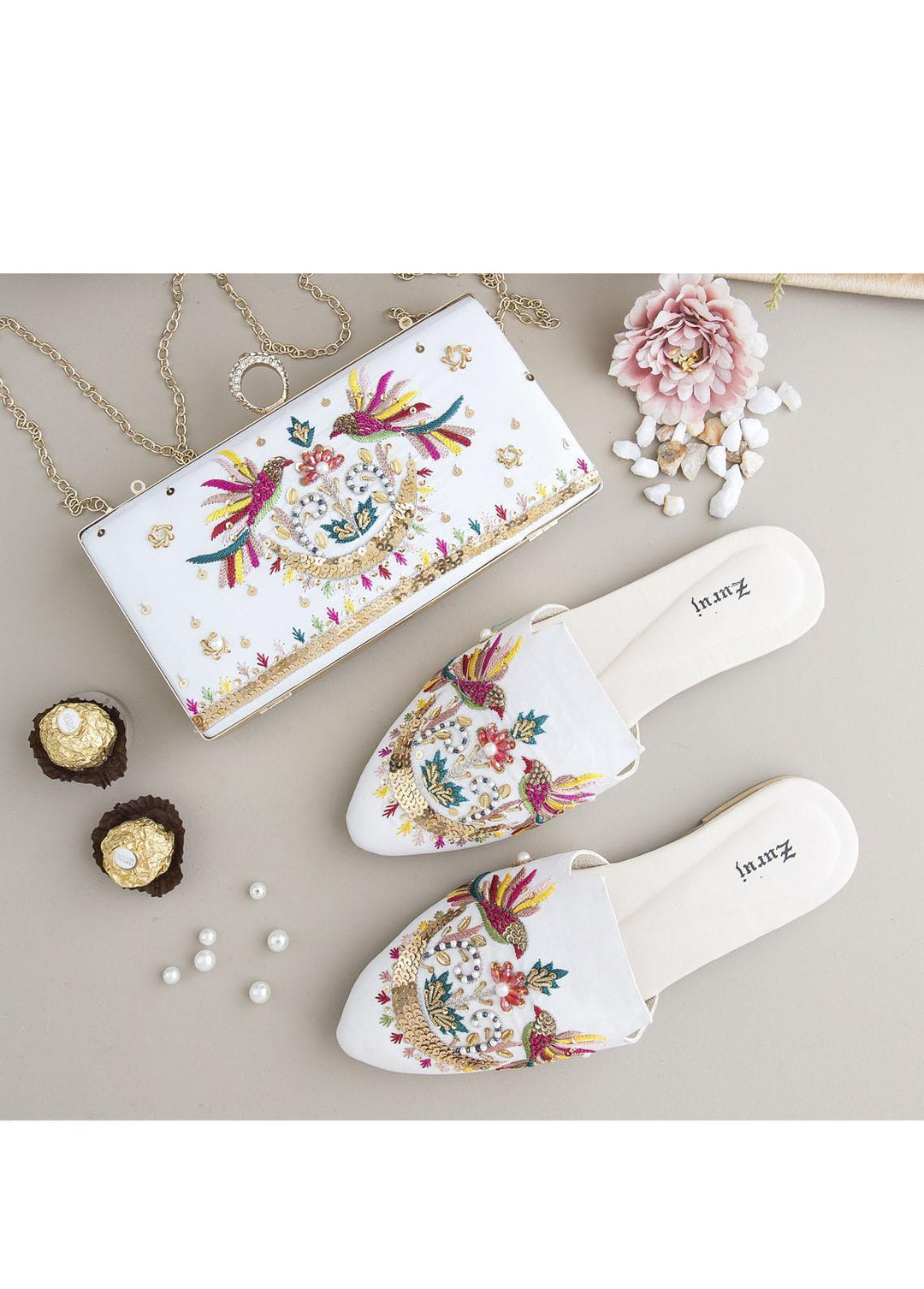 Zuruj Festive Style   Mules x Clutch ZJ23MC MC-41-WHITE