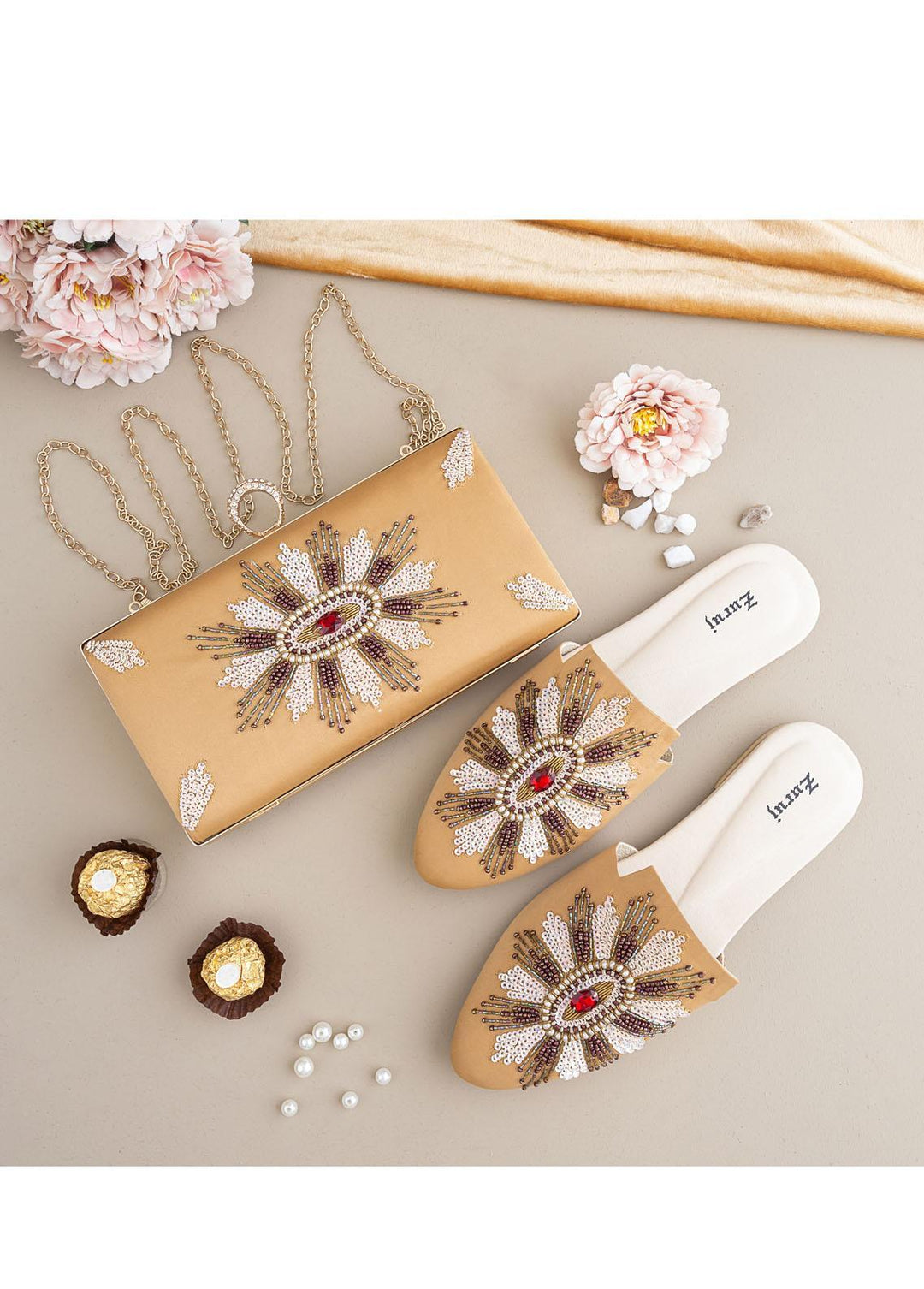 Zuruj Festive Style   Mules x Clutch ZJ23MC MC-43-FAWN