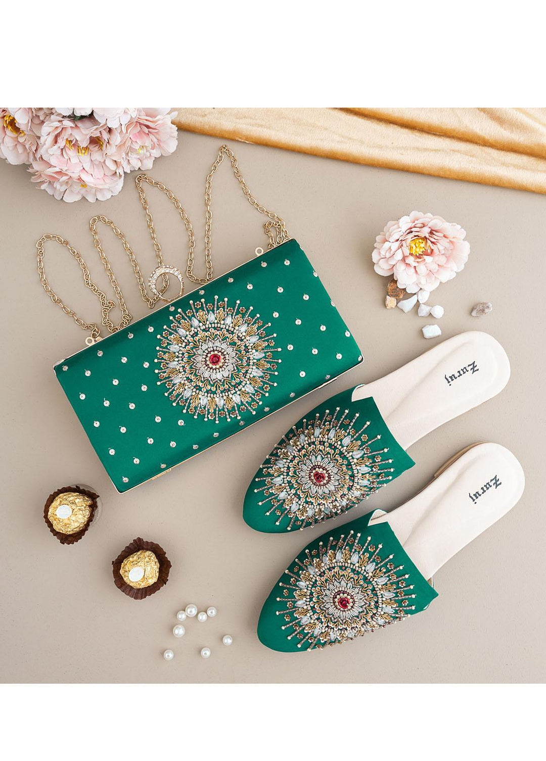 Zuruj Festive Style   Mules x Clutch ZJ23MC MC-44-GREEN