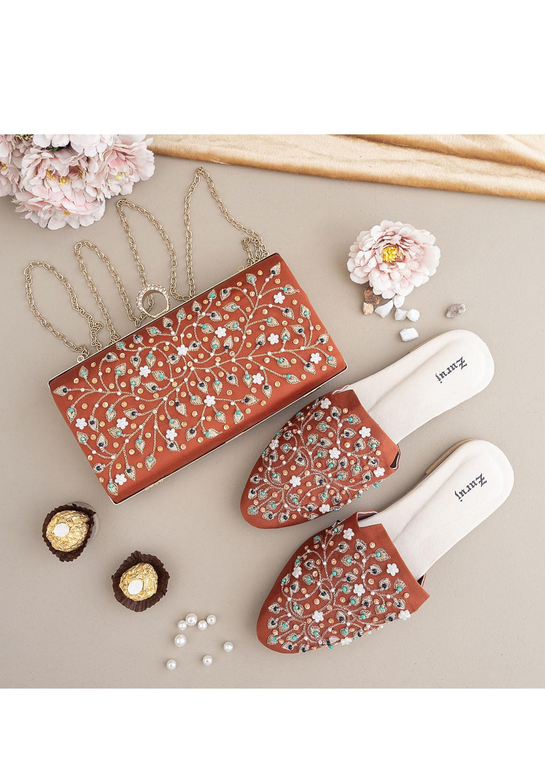 Zuruj Festive Style   Mules x Clutch ZJ23MC MC-46-RUST