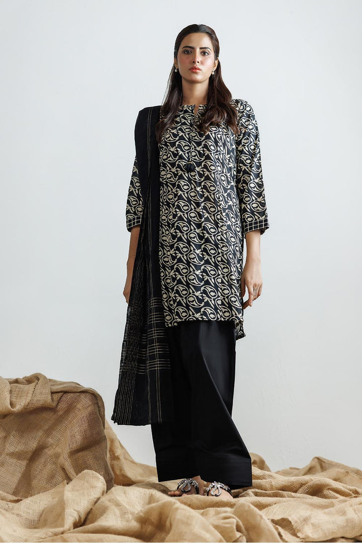 Senorita Women RTW Women Black and Fawn Casual 3 Piece Suit Cotton Printed Lawn LAD-03121 - Summer Collection