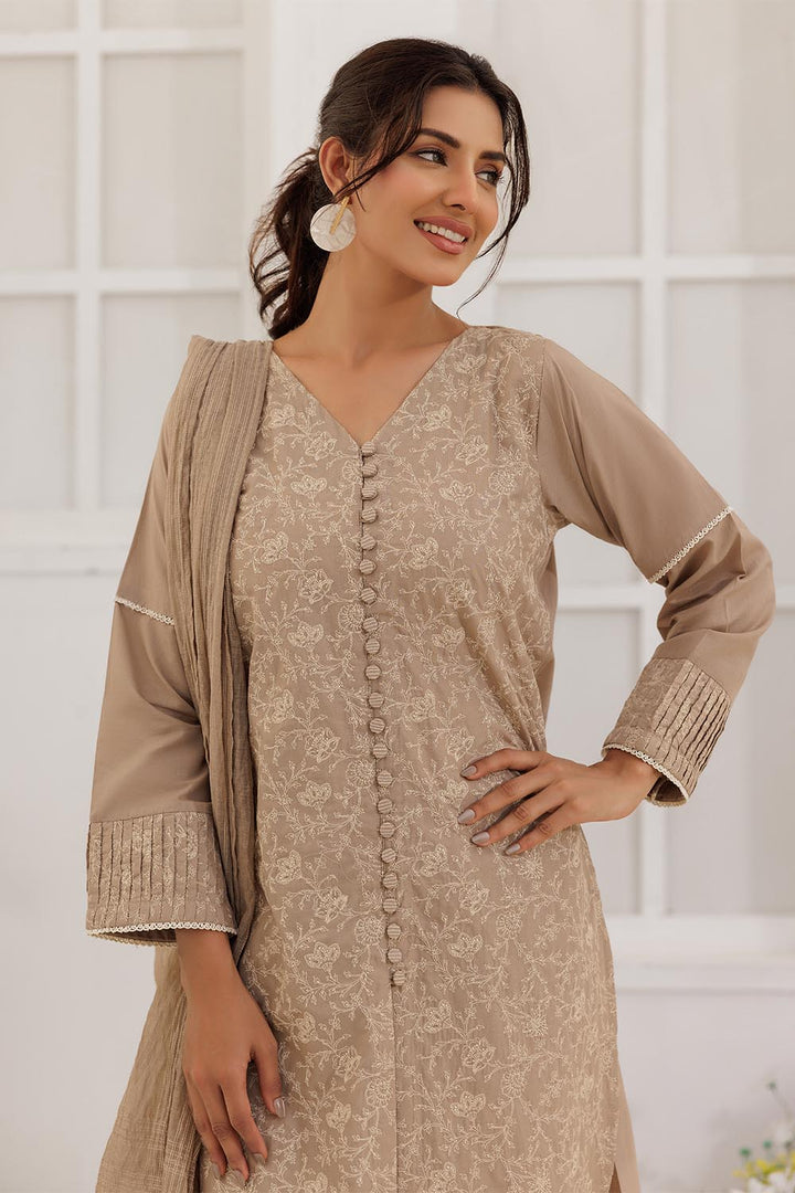 Senorita Women RTW Women Solids Beige and Fawn Casual Plus 3 Piece Suit Plain Cotton LBD-03087 - Summer Collection