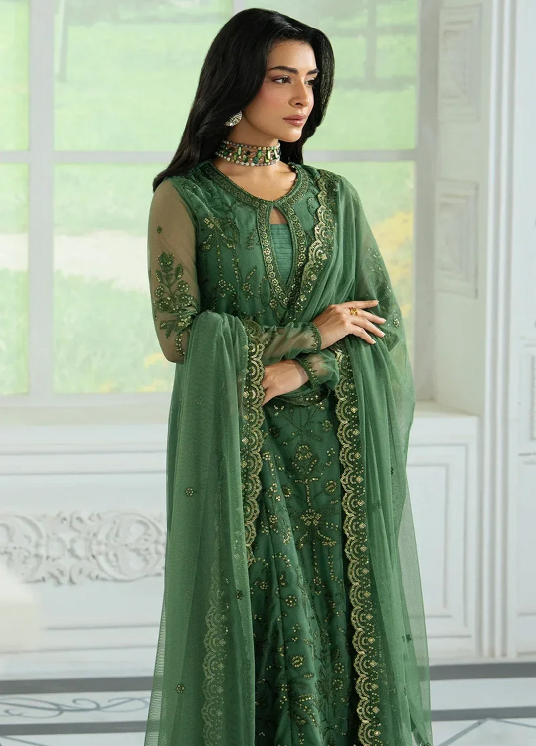 Inara by Zarif Embroidered Net Suits Unstitched 3 Piece ZR25UF ZRI-07 Aslaan - Formals Collection