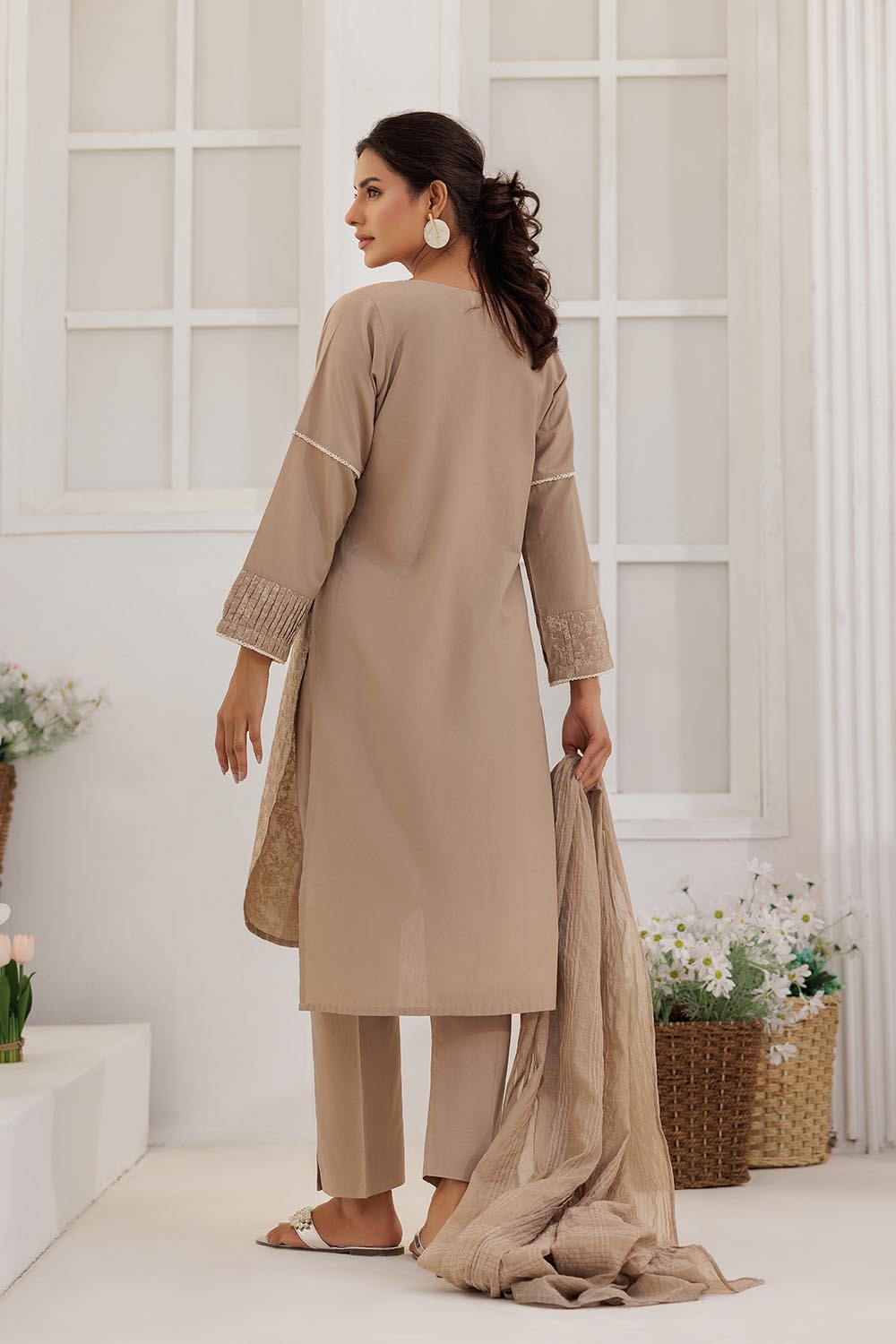 Senorita Women RTW Women Solids Beige and Fawn Casual Plus 3 Piece Suit Plain Cotton LBD-03087 - Summer Collection