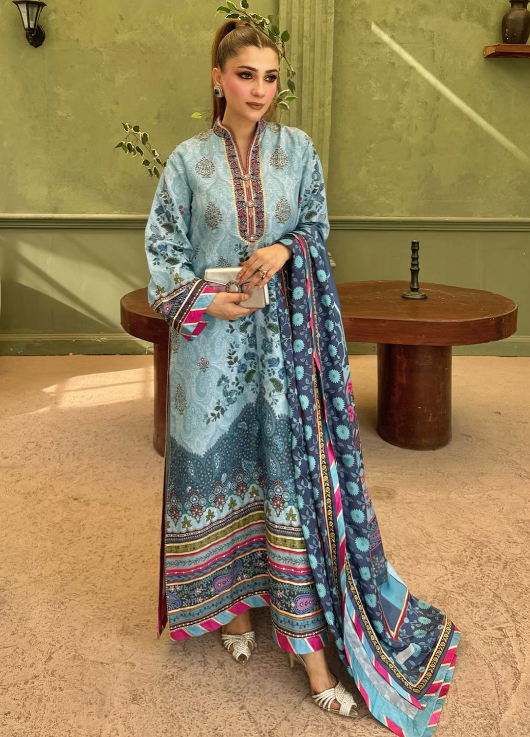 Nirvana by Mushq Unstitched Printed Raw Silk 3 Piece Suit MU26UNR In my Element HUNPS260102 - Festive Collection