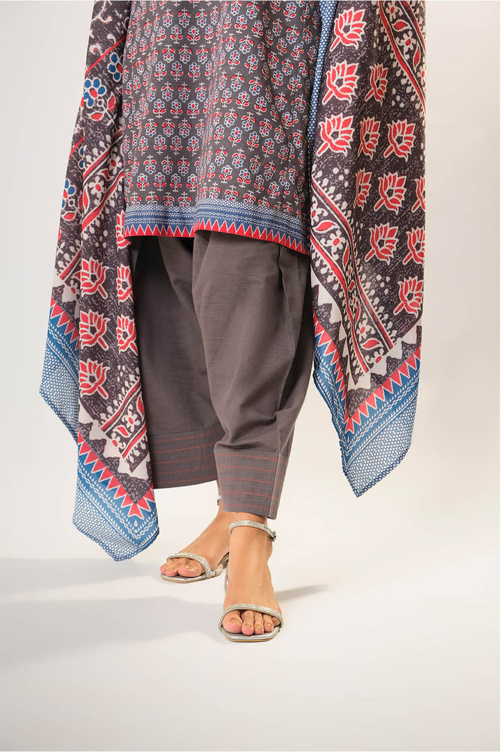 Senorita Women RTW Women Grey and Multicolor Casual 3 Piece Suit Cotton Khaddar Printed LAD-03196 - Winter Collection