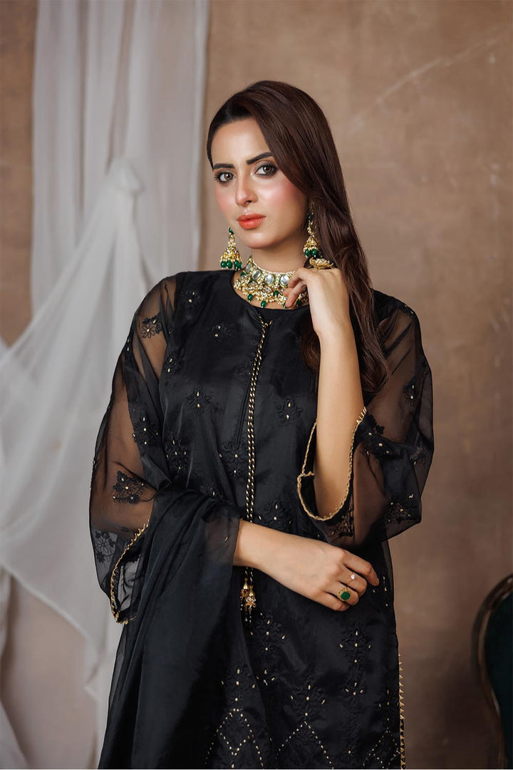 Senorita Women RTW Women Solids Black and Multicolor Formal 3 Piece Suit Banarsi Organza Plain Nylon LDD-03092 - Winter Collection