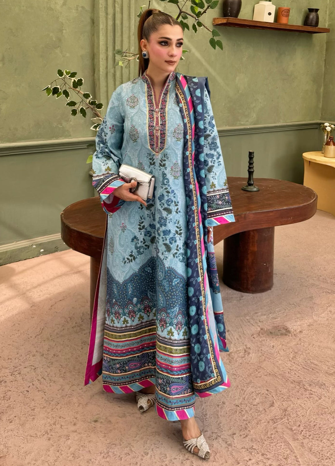 Nirvana by Mushq Unstitched Printed Raw Silk 3 Piece Suit MU26UNR In my Element HUNPS260102 - Festive Collection
