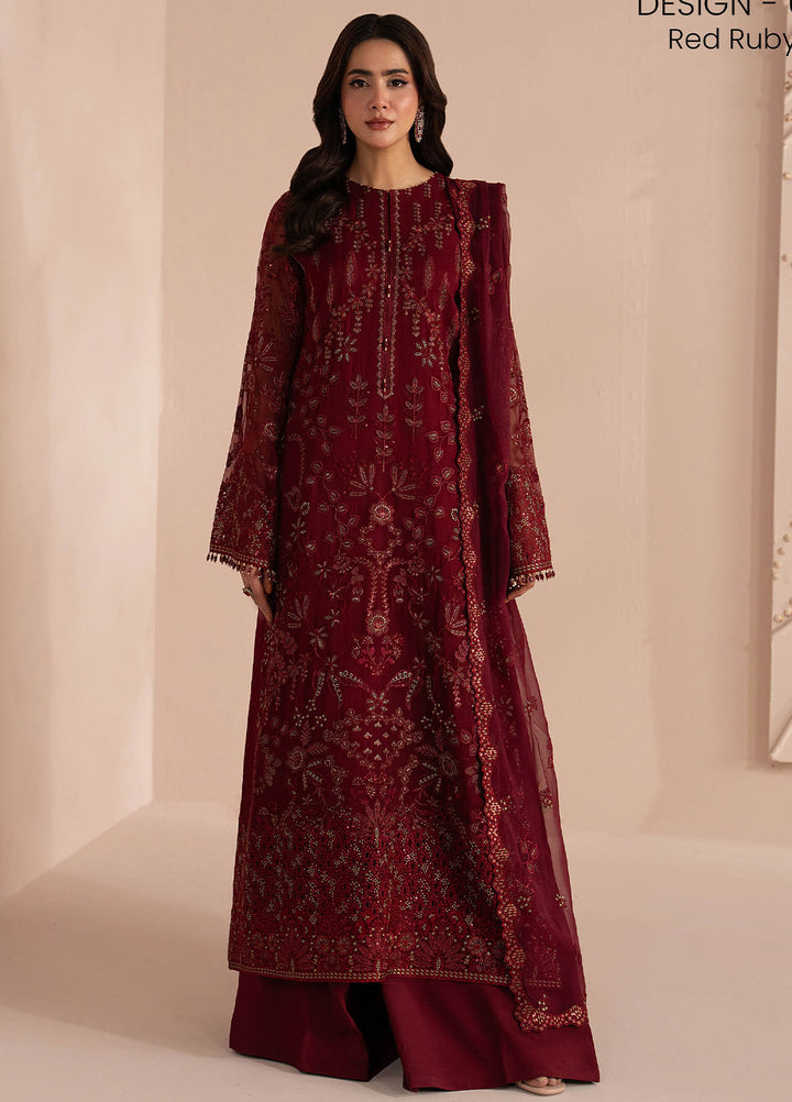 Lamisah by Lavish Premium Unstitched Embroidered Chiffon 3 Piece Suit LVP26UCL Red Ruby - Festive Collection