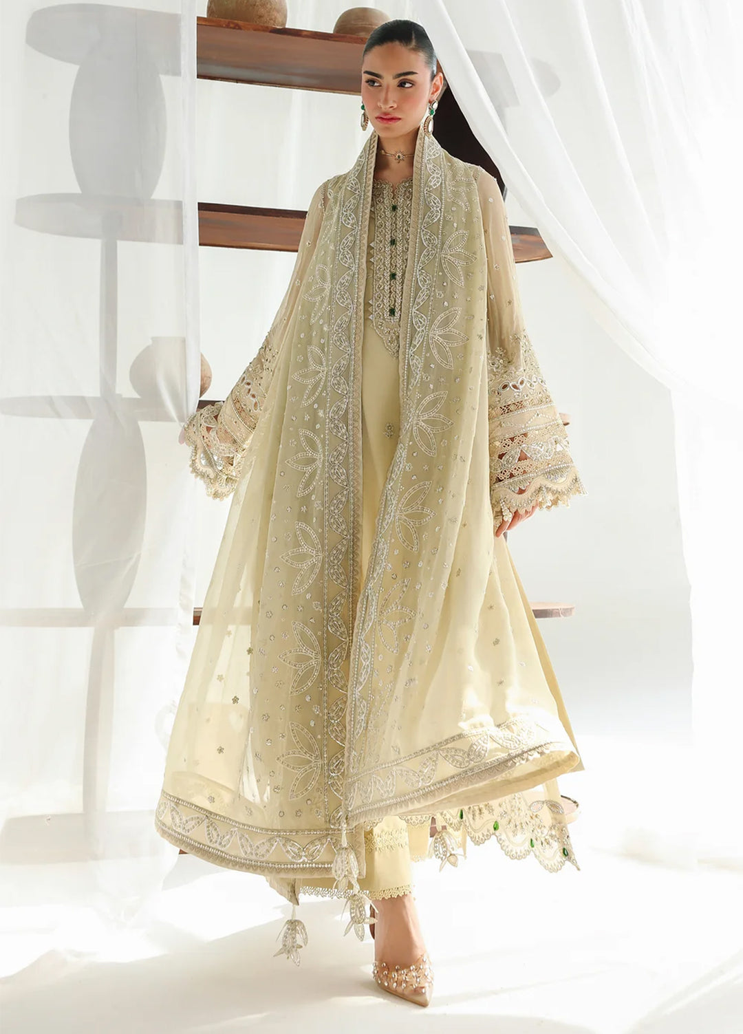 Qalamkar Unstitched Embroidered Chiffon 3 Piece Suit QLK26UCF Deena QCC-01 - Festive Collection