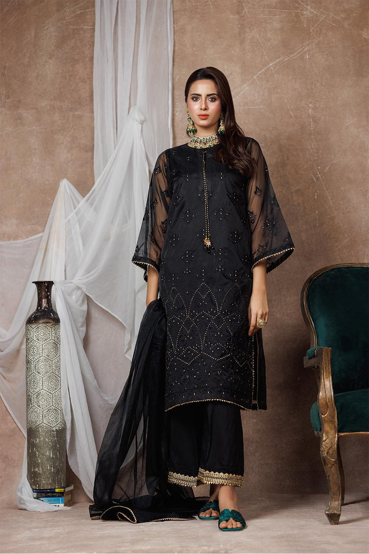 Senorita Women RTW Women Solids Black and Multicolor Formal 3 Piece Suit Banarsi Organza Plain Nylon LDD-03092 - Winter Collection