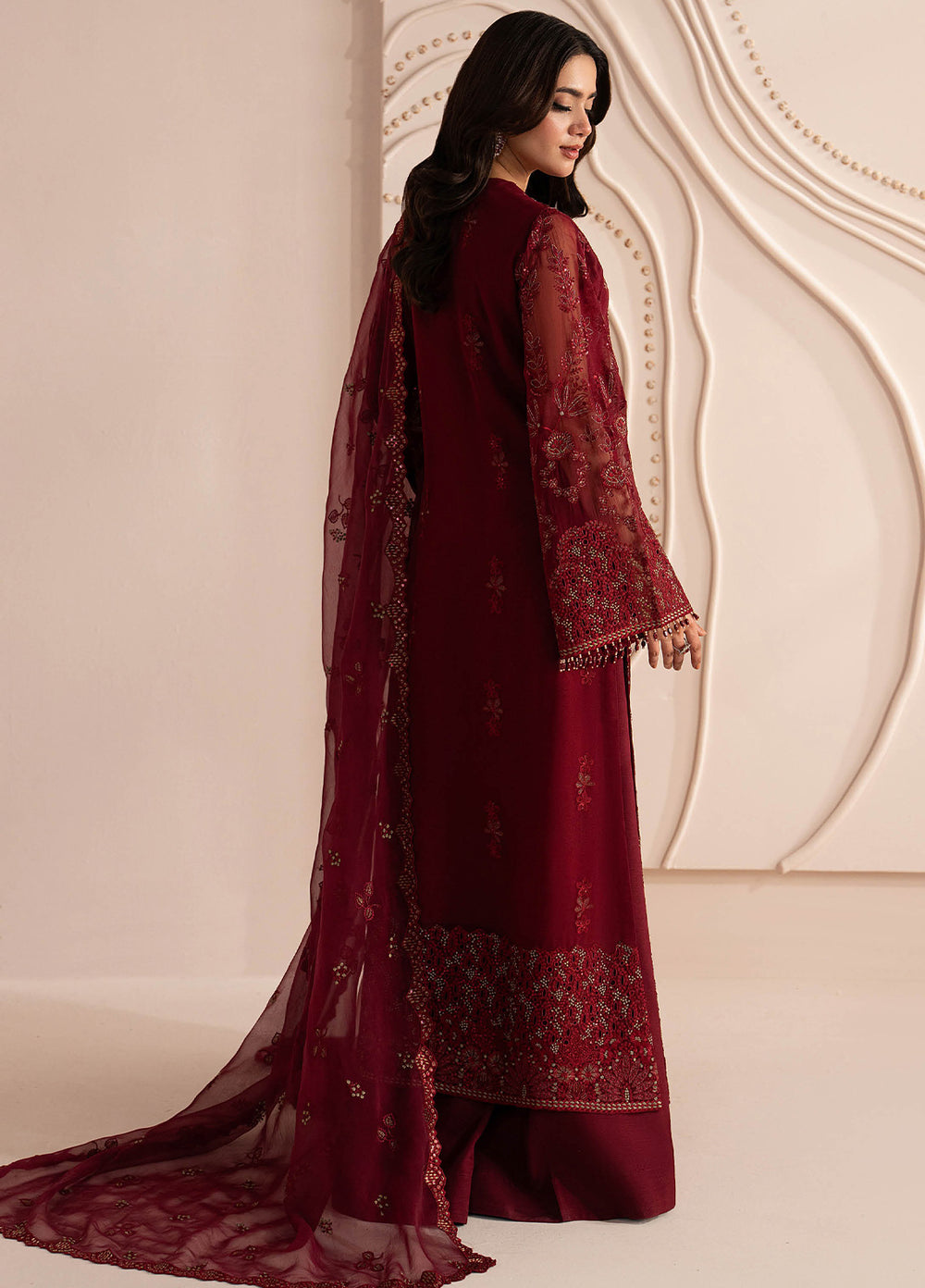 Lamisah by Lavish Premium Unstitched Embroidered Chiffon 3 Piece Suit LVP26UCL Red Ruby - Festive Collection