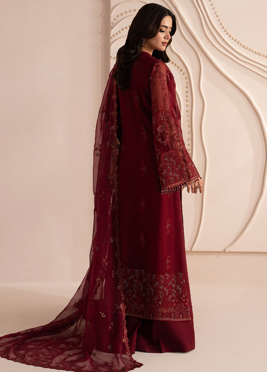 Lamisah by Lavish Premium Unstitched Embroidered Chiffon 3 Piece Suit LVP26UCL Red Ruby - Festive Collection