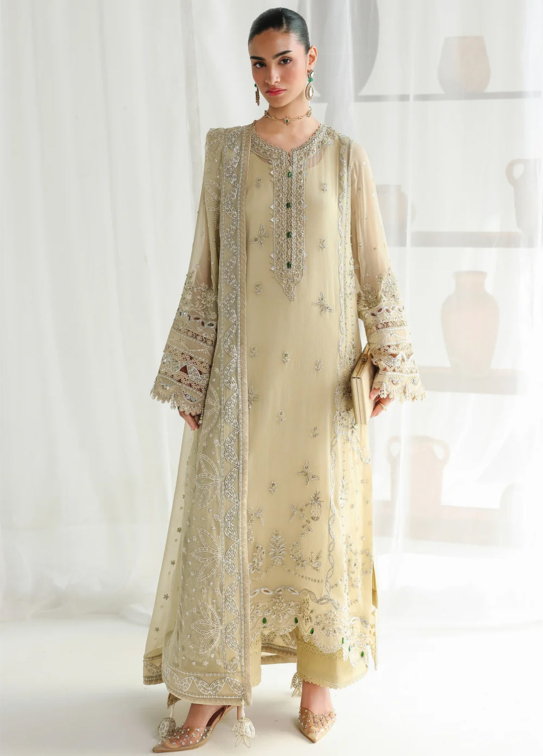 Qalamkar Unstitched Embroidered Chiffon 3 Piece Suit QLK26UCF Deena QCC-01 - Festive Collection